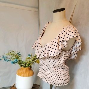Polka Dot Sleeveless Ruffle Blouse
